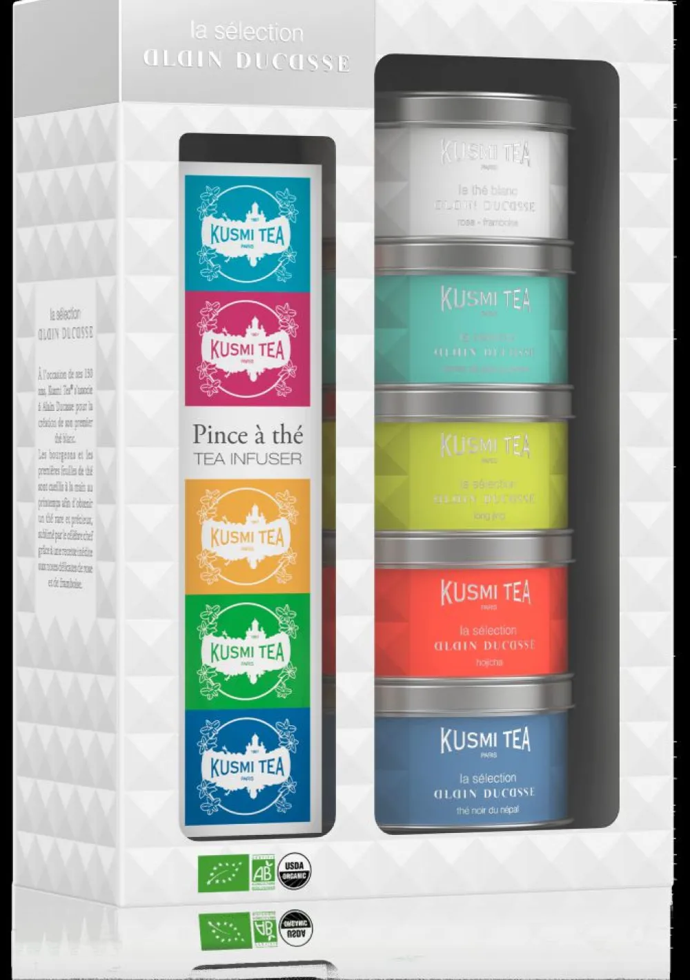 Kusmi Tea Coffret La Sélection Alain Ducasse avec une pince à thé Assortiment de thés bio natures< Coffrets