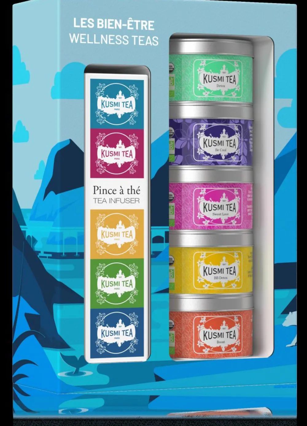 Kusmi Tea Coffret Les Bien-être bio avec une pince à thé Thé vert, maté, infusion< Coffrets