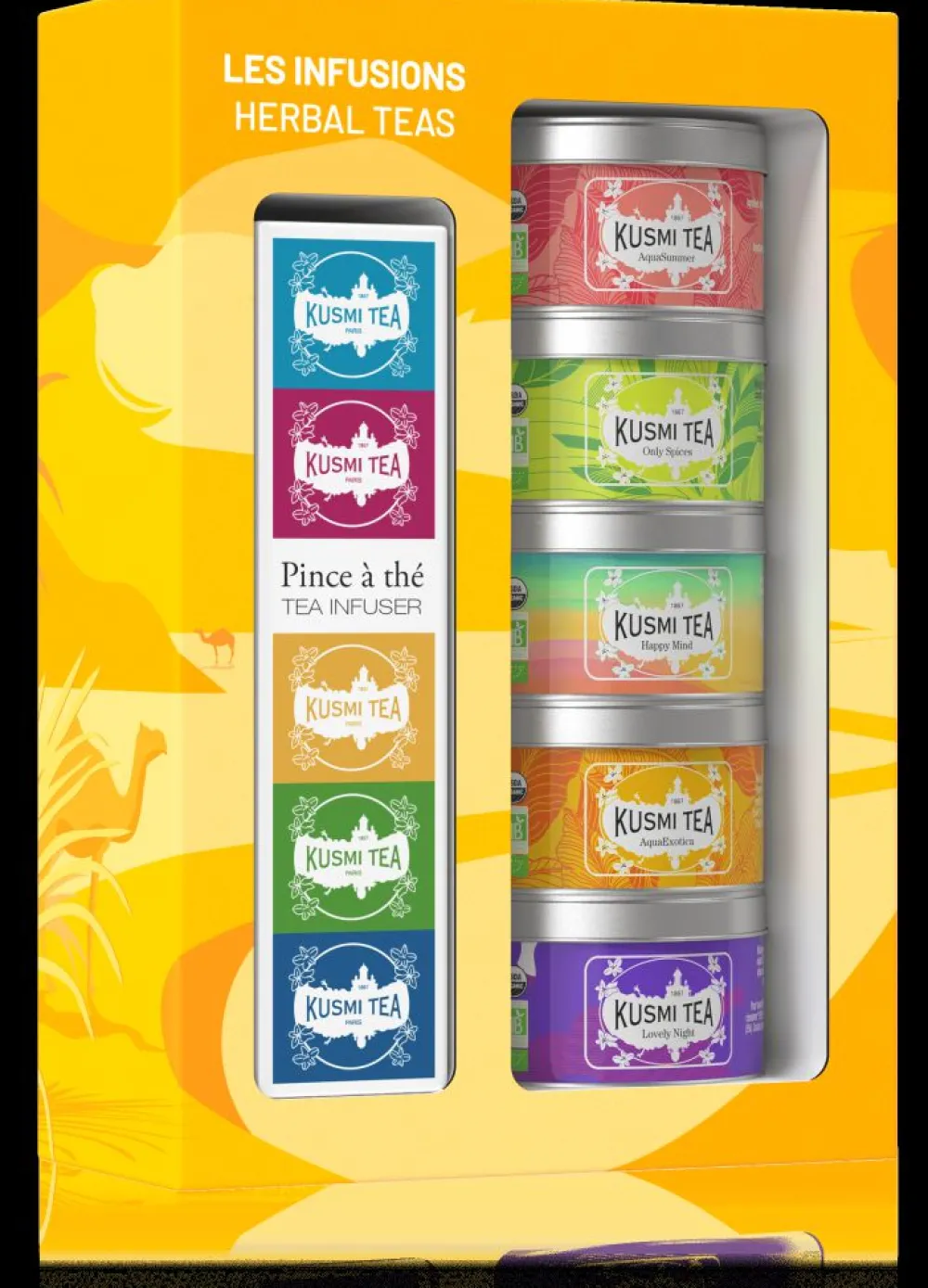 Kusmi Tea Coffret Les Infusions bio avec une pince à thé Mélange d’infusions bio hibiscus, rooibos< Coffrets