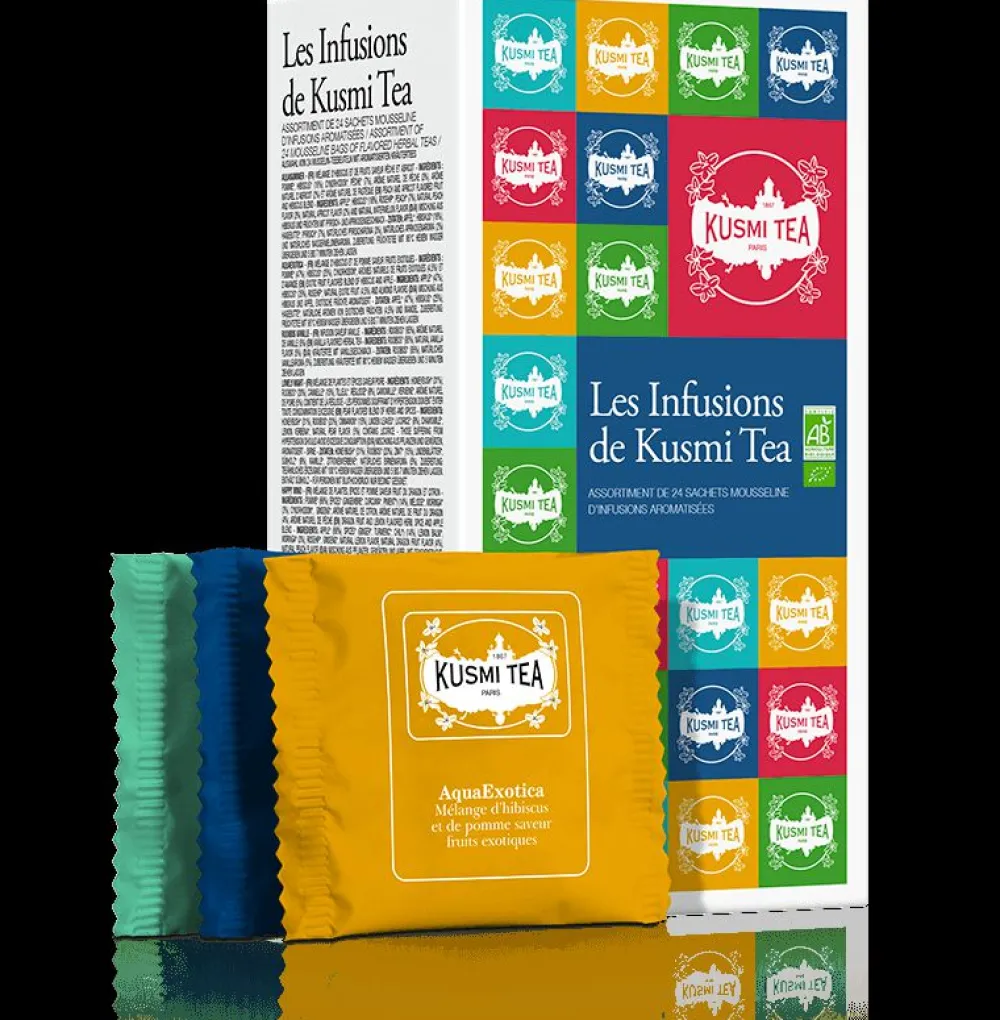 Kusmi Tea Coffret Les Infusions de bio Infusions bio tilleul, hibiscus, rooibos< Coffrets