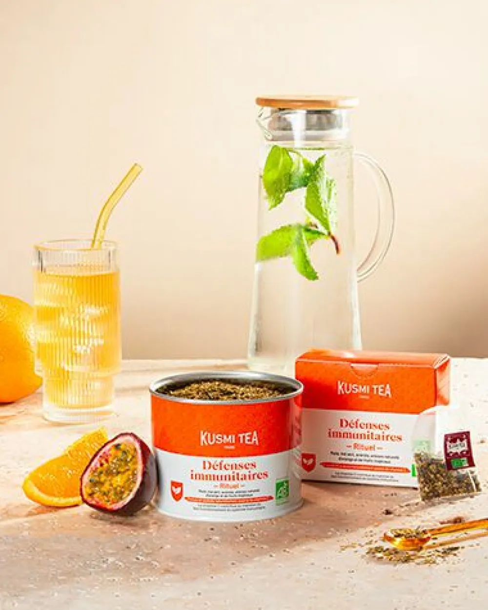 Kusmi Tea Rituel Défenses Immunitaires Thé vert, maté bio enrichis en vitamine C< Thé Vert