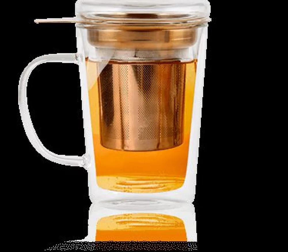 Kusmi Tea Tisanière Amo 30Cl en verre double paroi avec filtre Vialli Design - couvercle verre< Tasses Et Mugs